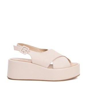 Strategia Beige Leather Crossover Wedges With Platform Sole - NWT